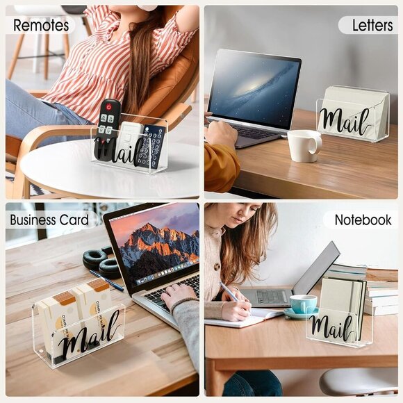 Acrylic Mail Holder, Clear Sorter, Organizer Countertop, Print Script Letter Hol - Picture 7 of 8